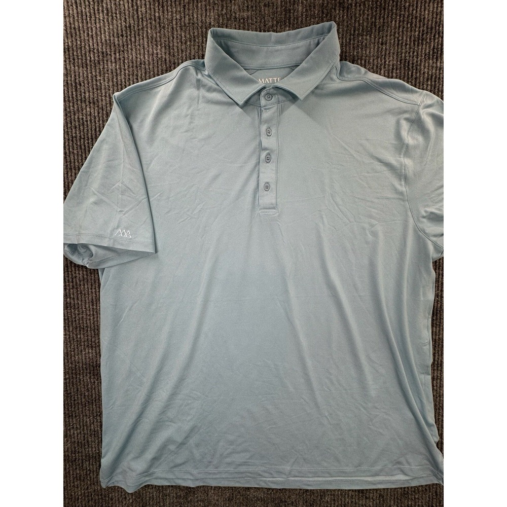 Matte Grey Polo Mens 2XL Teal Short Sleeve Golf Button Pullover‎ Shirt